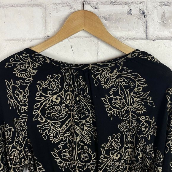 Lucky Brand Black Tan Boho Print Keyhole Front Top - Picture 9 of 12